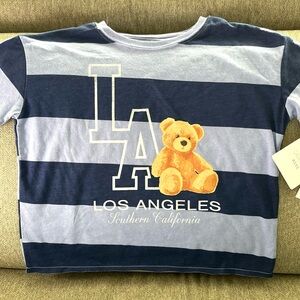 Kids Striped Tee with Teddy Bear Design